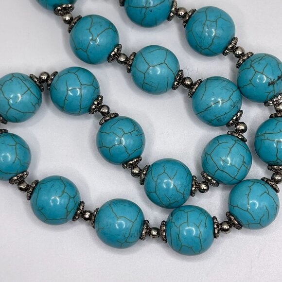 Handmade Genuine Turquoise Beaded necklace Sterling Silver Midwest Amber - Picture 7 of 9